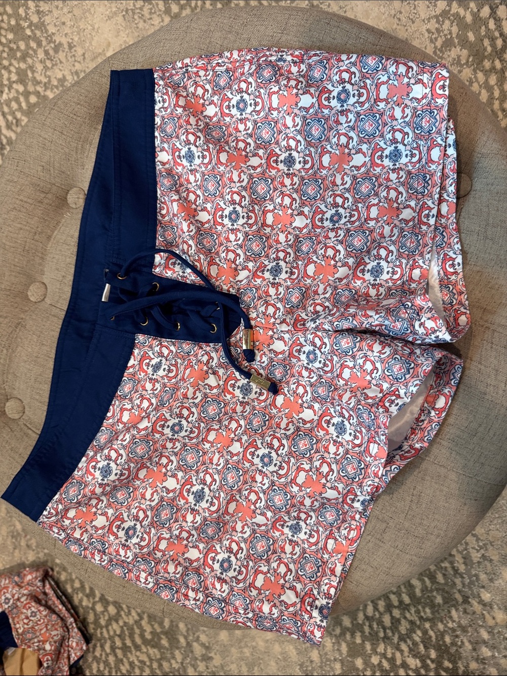 Cabana Life Coral & Navy Printed Drawstring Board Shorts Swim coverup